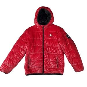 Jordan Kids Red Puffer Hooded Jacket Winter Warm Coat Size XL 13- 15 Yrs